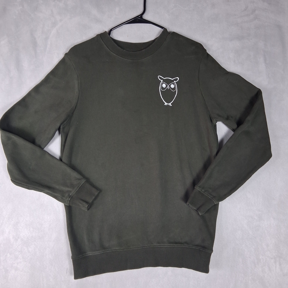 Men's Olive Crewneck Sweater with Owl Emblem